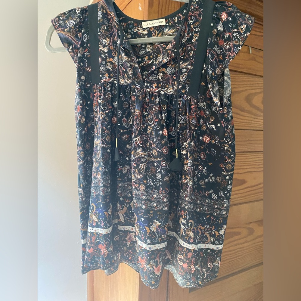 Ulla Johnson Black Flutter Sleeve Blouse with Ruffled Details